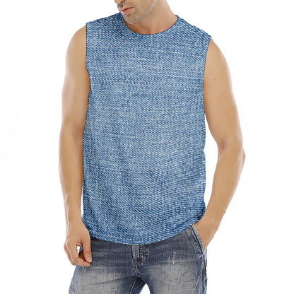 Classic Blue Denim Jeans Print Men's Fitness Tank Top