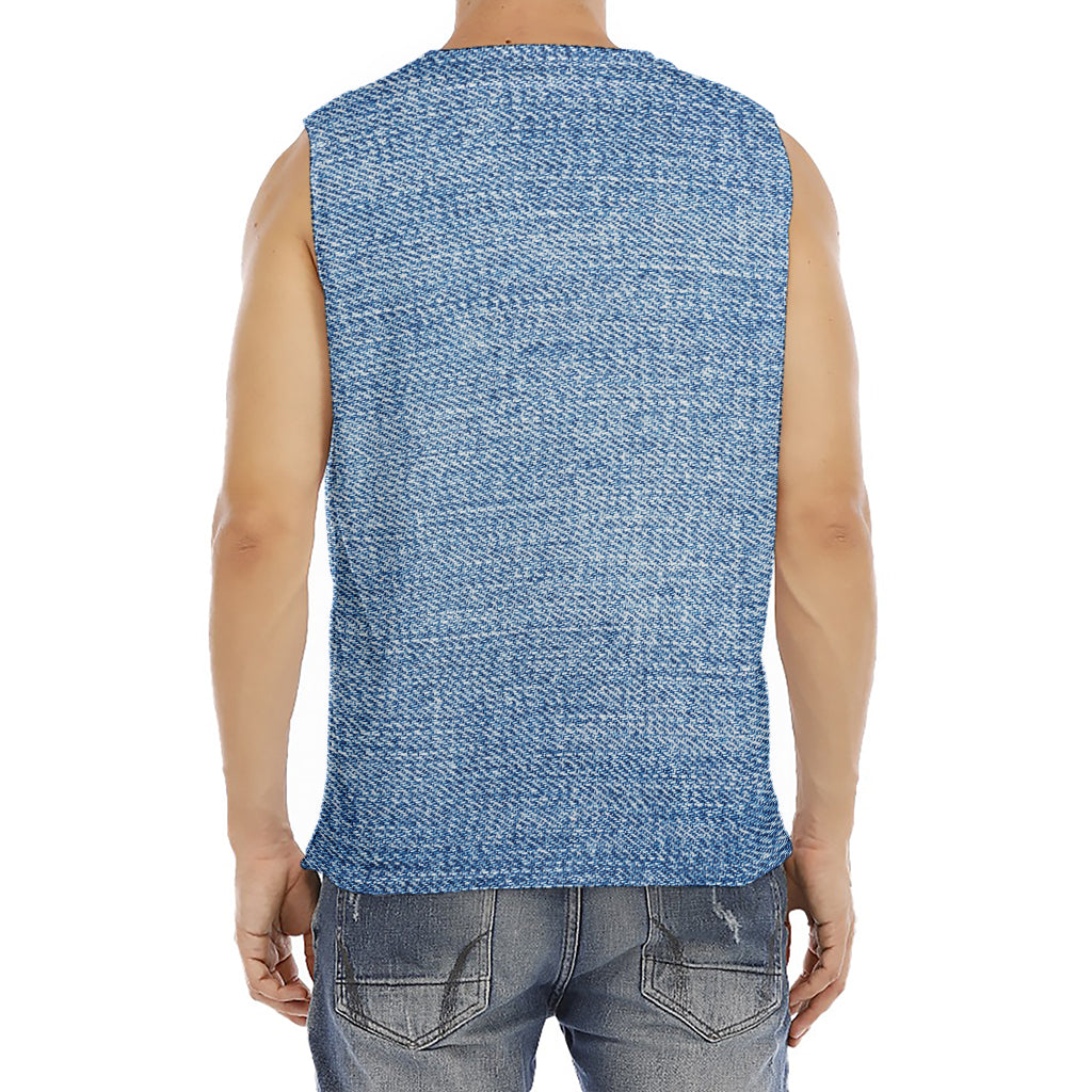 Classic Blue Denim Jeans Print Men's Fitness Tank Top