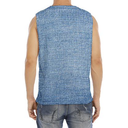 Classic Blue Denim Jeans Print Men's Fitness Tank Top
