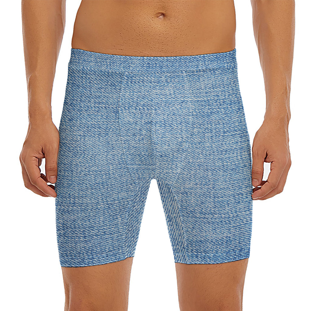 Classic Blue Denim Jeans Print Men's Long Boxer Briefs