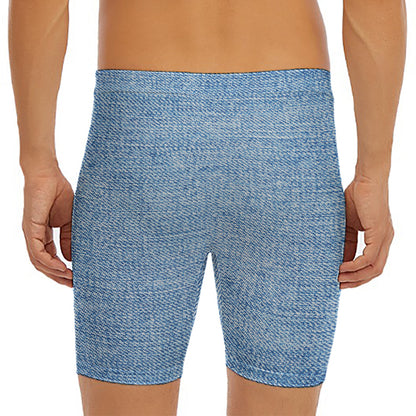 Classic Blue Denim Jeans Print Men's Long Boxer Briefs
