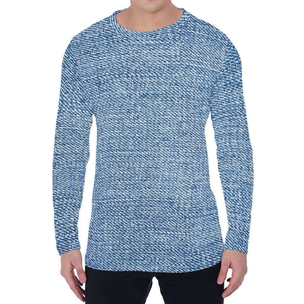 Classic Blue Denim Jeans Print Men's Long Sleeve T-Shirt