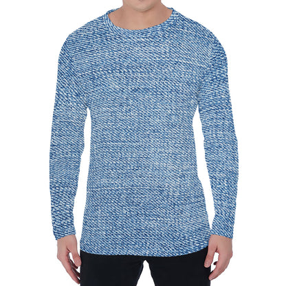 Classic Blue Denim Jeans Print Men's Long Sleeve T-Shirt