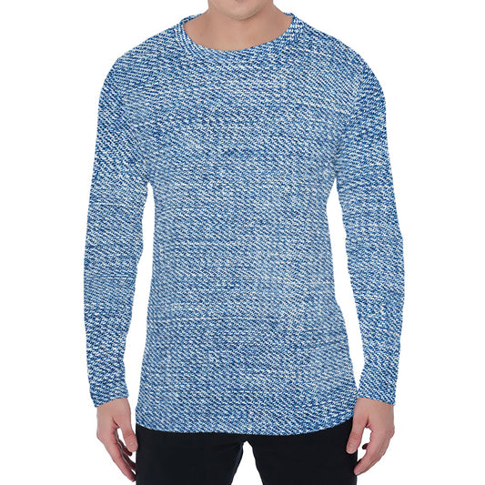 Classic Blue Denim Jeans Print Men's Long Sleeve T-Shirt