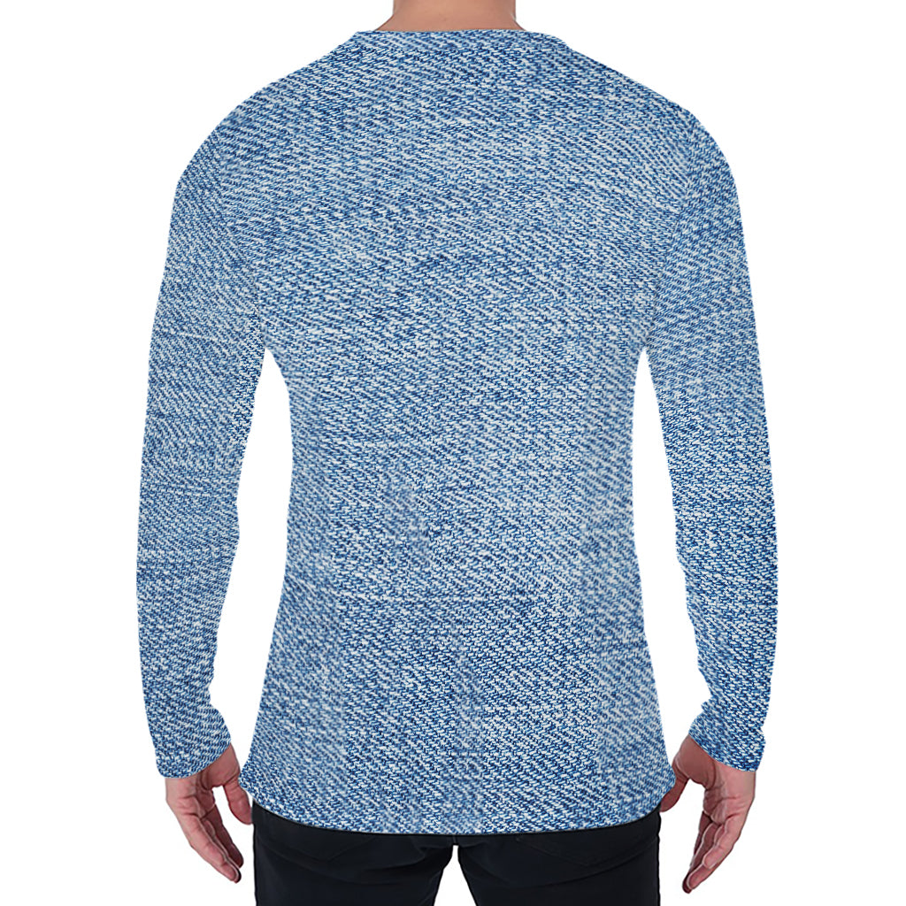 Classic Blue Denim Jeans Print Men's Long Sleeve T-Shirt