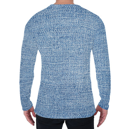 Classic Blue Denim Jeans Print Men's Long Sleeve T-Shirt