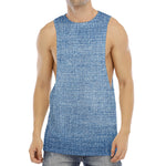 Classic Blue Denim Jeans Print Men's Muscle Tank Top