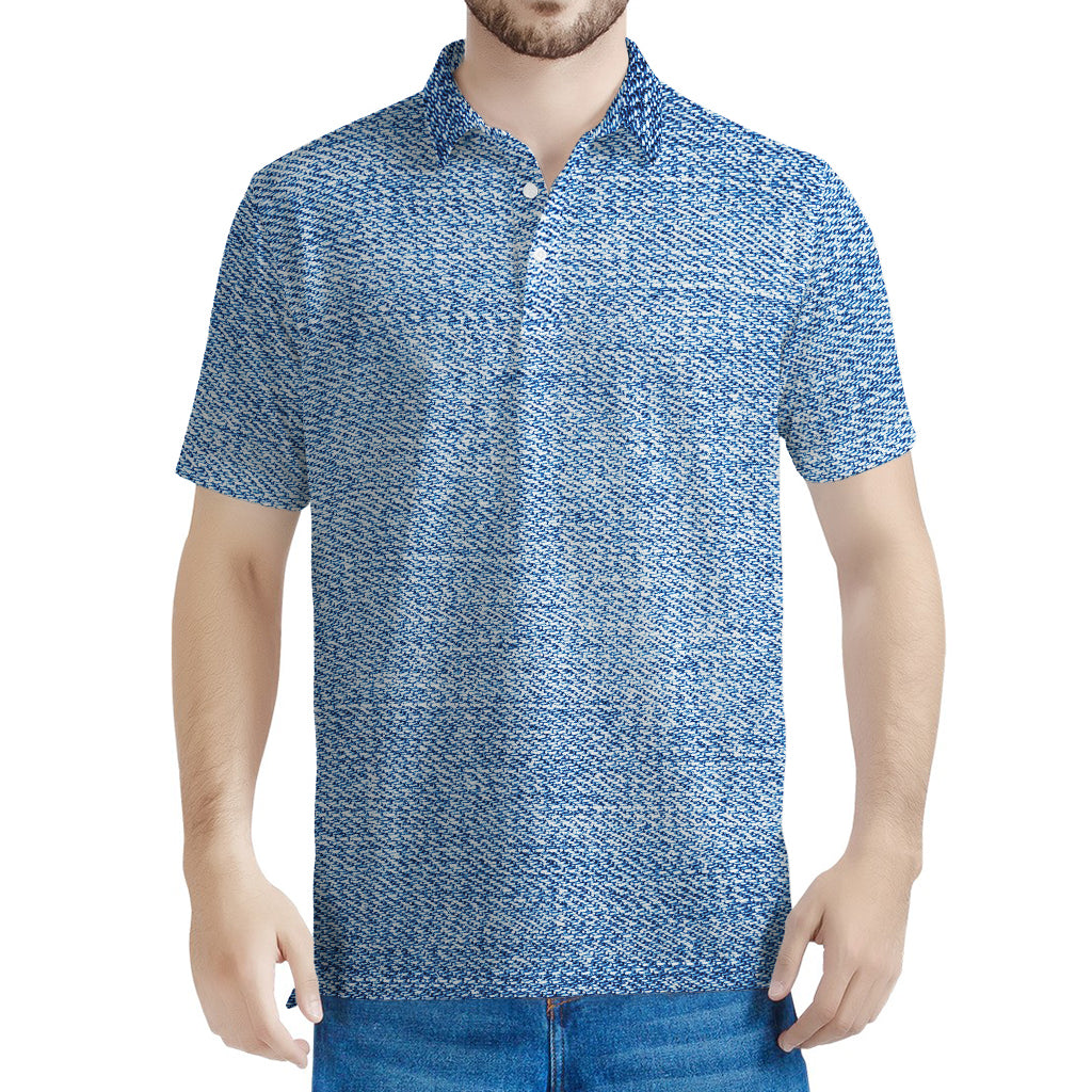 Classic Blue Denim Jeans Print Men's Polo Shirt