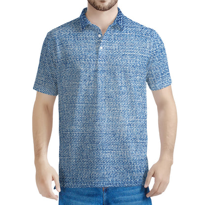 Classic Blue Denim Jeans Print Men's Polo Shirt