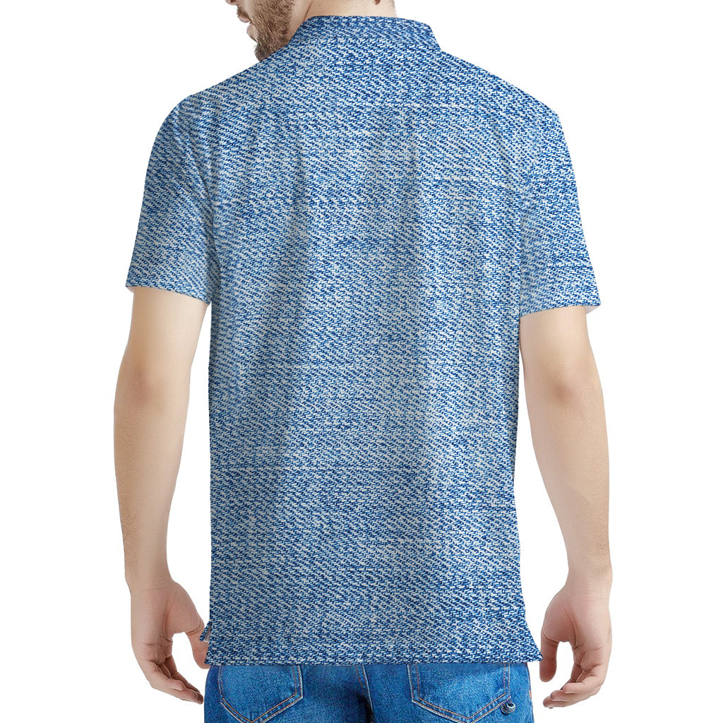 Classic Blue Denim Jeans Print Men's Polo Shirt