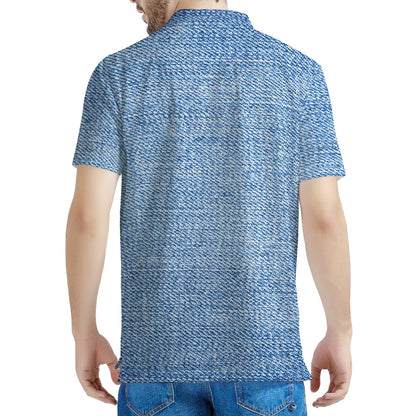 Classic Blue Denim Jeans Print Men's Polo Shirt