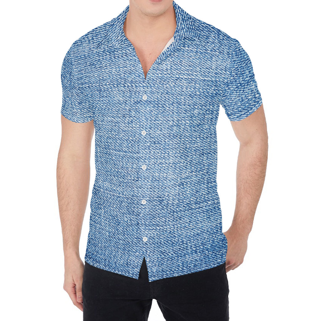 Classic Blue Denim Jeans Print Men's Shirt