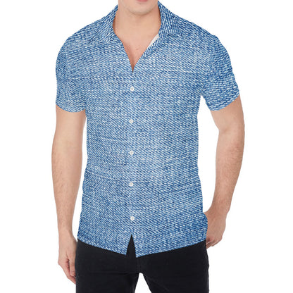 Classic Blue Denim Jeans Print Men's Shirt