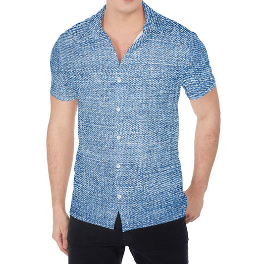 Classic Blue Denim Jeans Print Men's Shirt