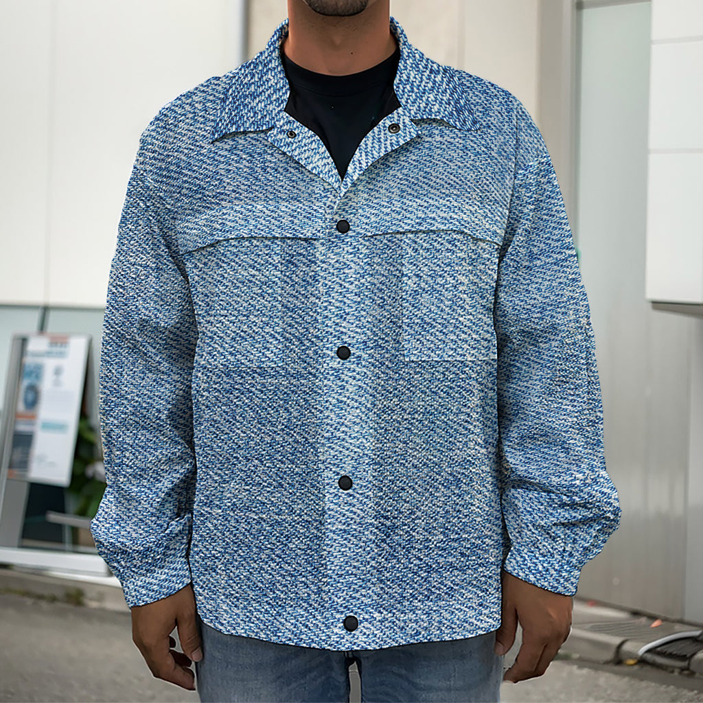 Classic Blue Denim Jeans Print Men's Shirt Jacket