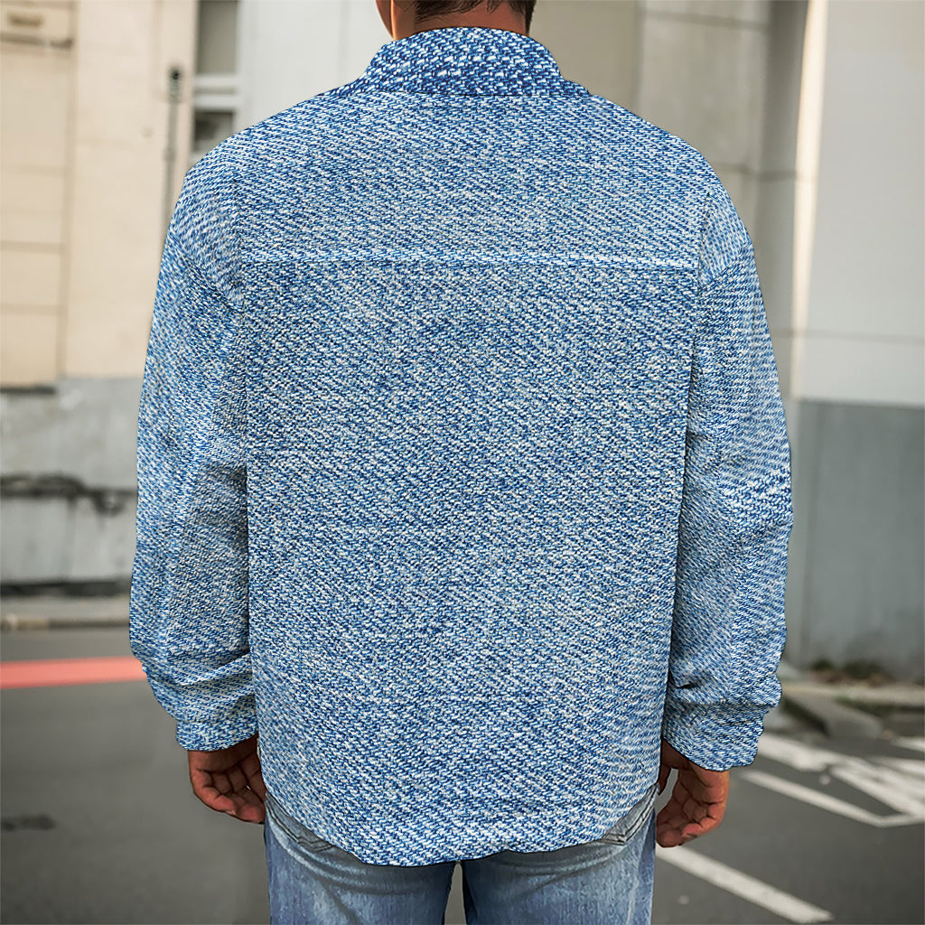 Classic Blue Denim Jeans Print Men's Shirt Jacket