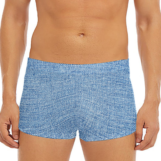 Classic Blue Denim Jeans Print Men's Short Boxer Briefs
