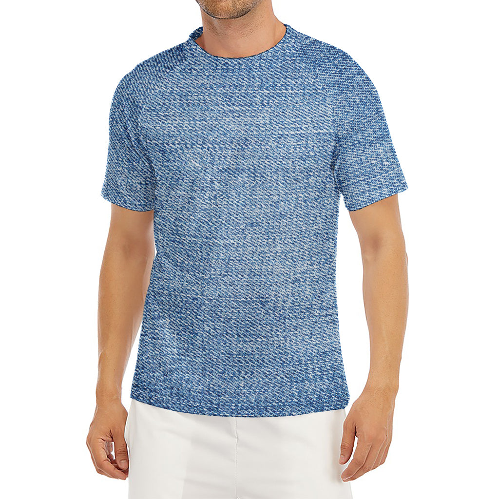 Classic Blue Denim Jeans Print Men's Short Sleeve Rash Guard