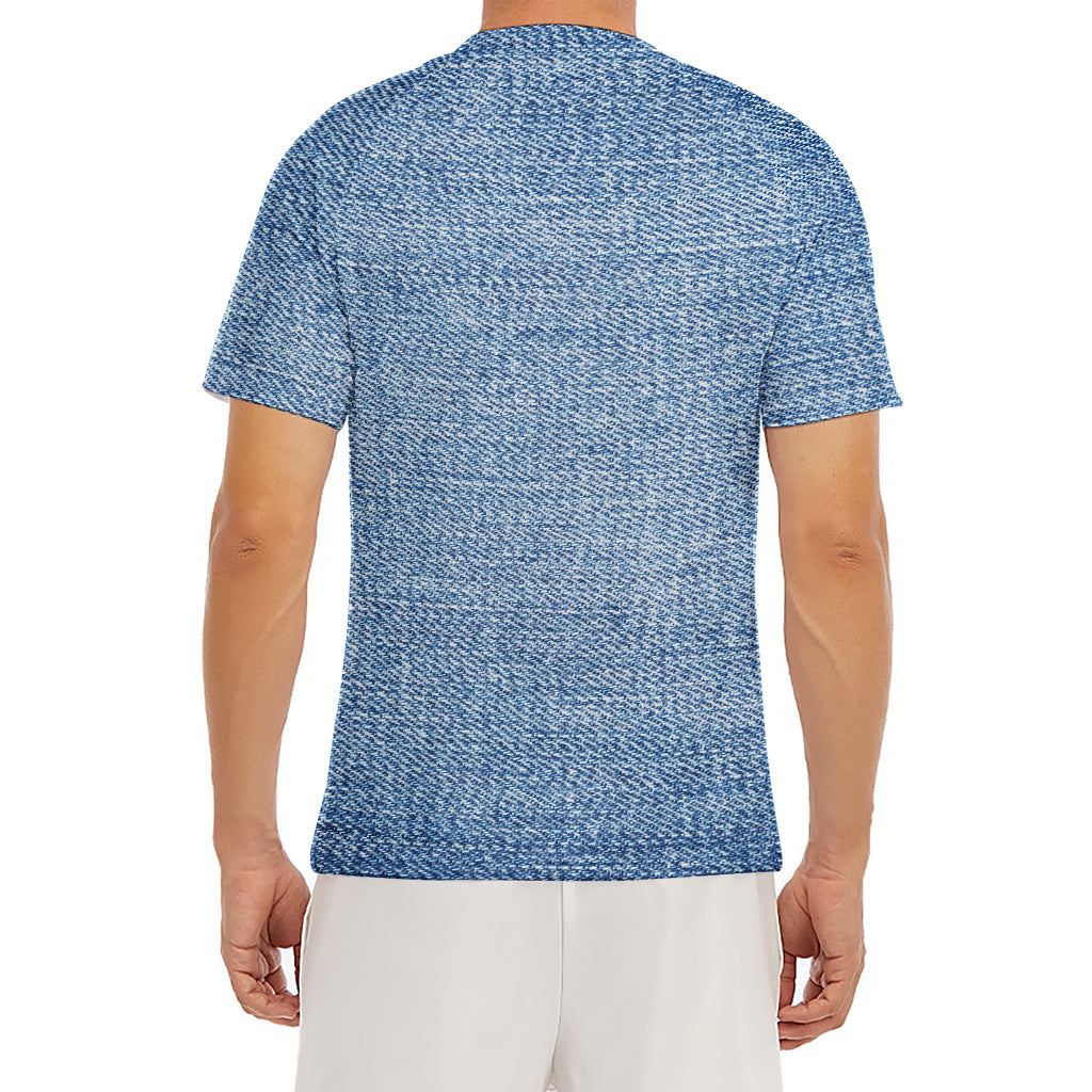 Classic Blue Denim Jeans Print Men's Short Sleeve Rash Guard