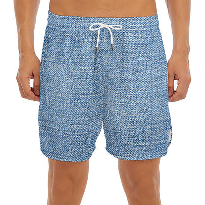 Classic Blue Denim Jeans Print Men's Split Running Shorts