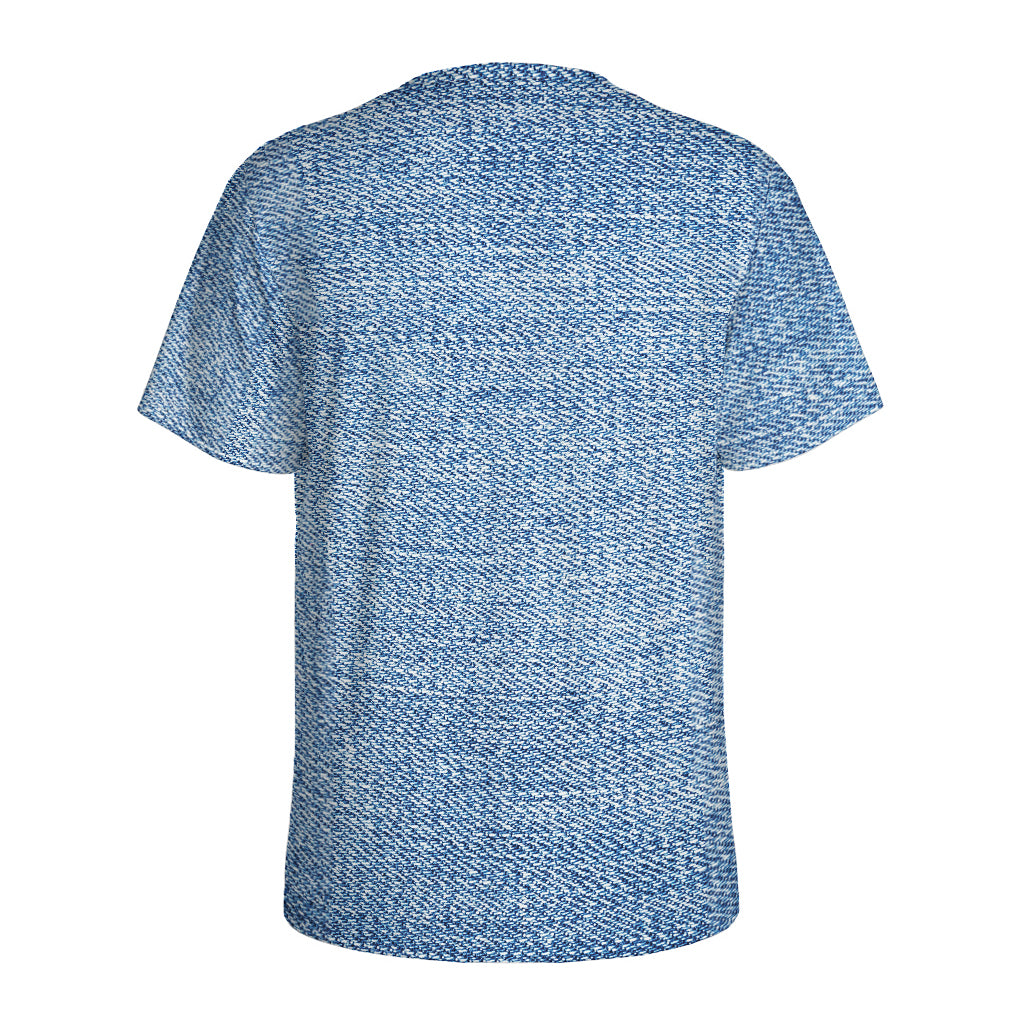Classic Blue Denim Jeans Print Men's Sports T-Shirt