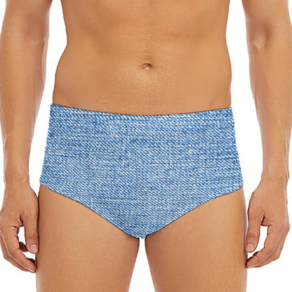 Classic Blue Denim Jeans Print Men's Triangle Swim Briefs