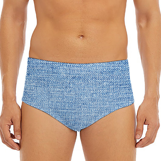 Classic Blue Denim Jeans Print Men's Triangle Swim Briefs