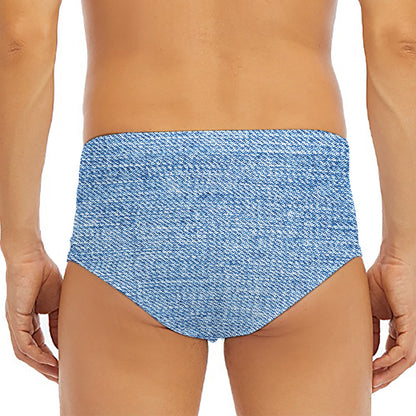 Classic Blue Denim Jeans Print Men's Triangle Swim Briefs