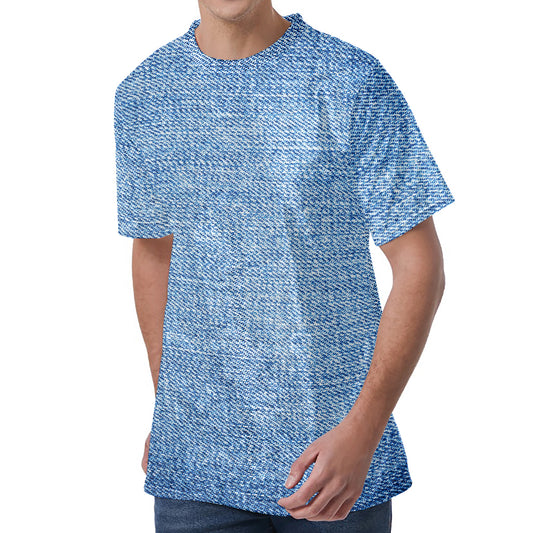 Classic Blue Denim Jeans Print Men's Velvet T-Shirt