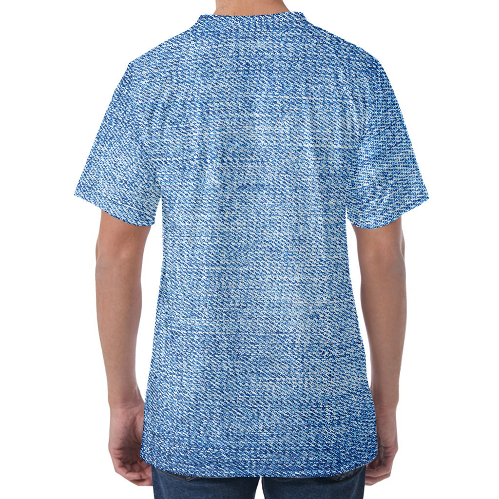Classic Blue Denim Jeans Print Men's Velvet T-Shirt
