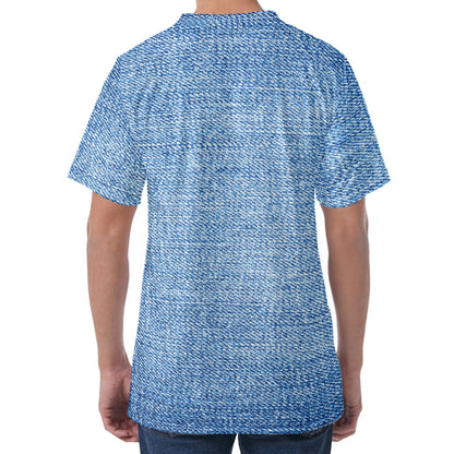 Classic Blue Denim Jeans Print Men's Velvet T-Shirt
