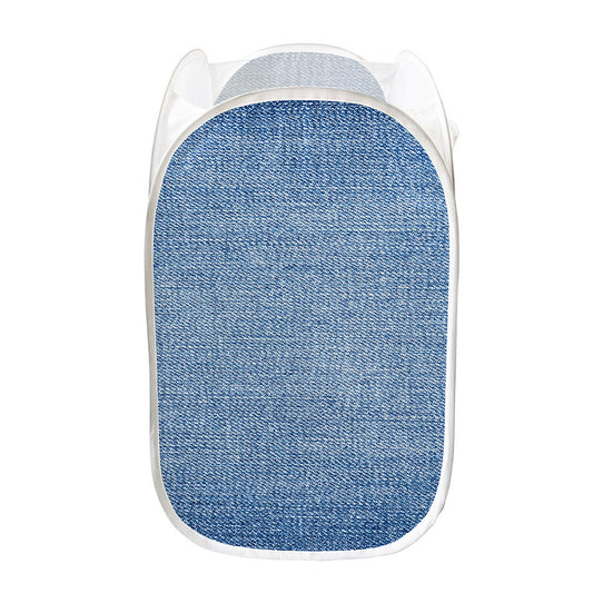 Classic Blue Denim Jeans Print Mesh Laundry Hamper