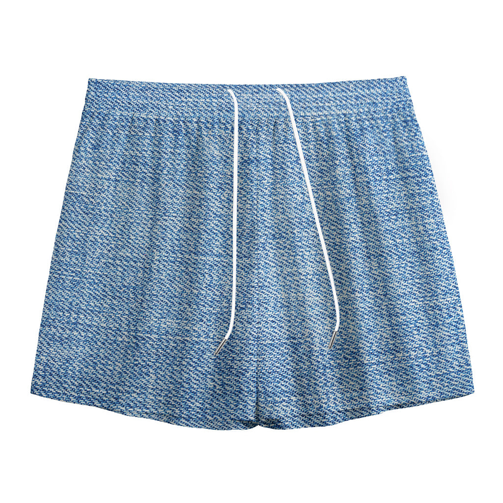 Classic Blue Denim Jeans Print Mesh Shorts