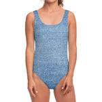 Classic Blue Denim Jeans Print One Piece Swimsuit