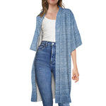 Classic Blue Denim Jeans Print Open Front Beach Cover Up