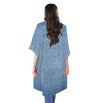 Classic Blue Denim Jeans Print Open Front Beach Cover Up