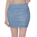 Classic Blue Denim Jeans Print Pencil Mini Skirt