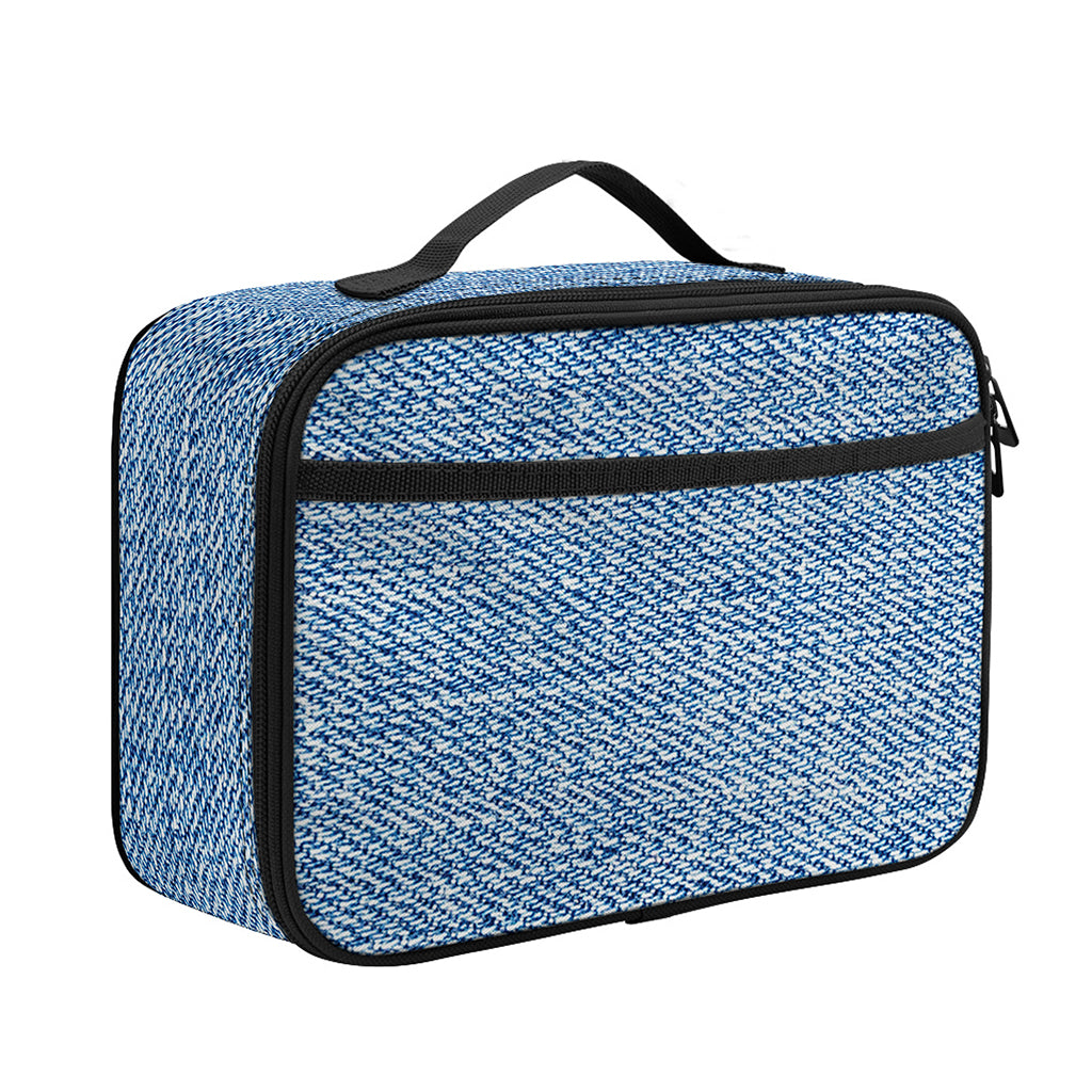 Classic Blue Denim Jeans Print Portable Lunch Bag