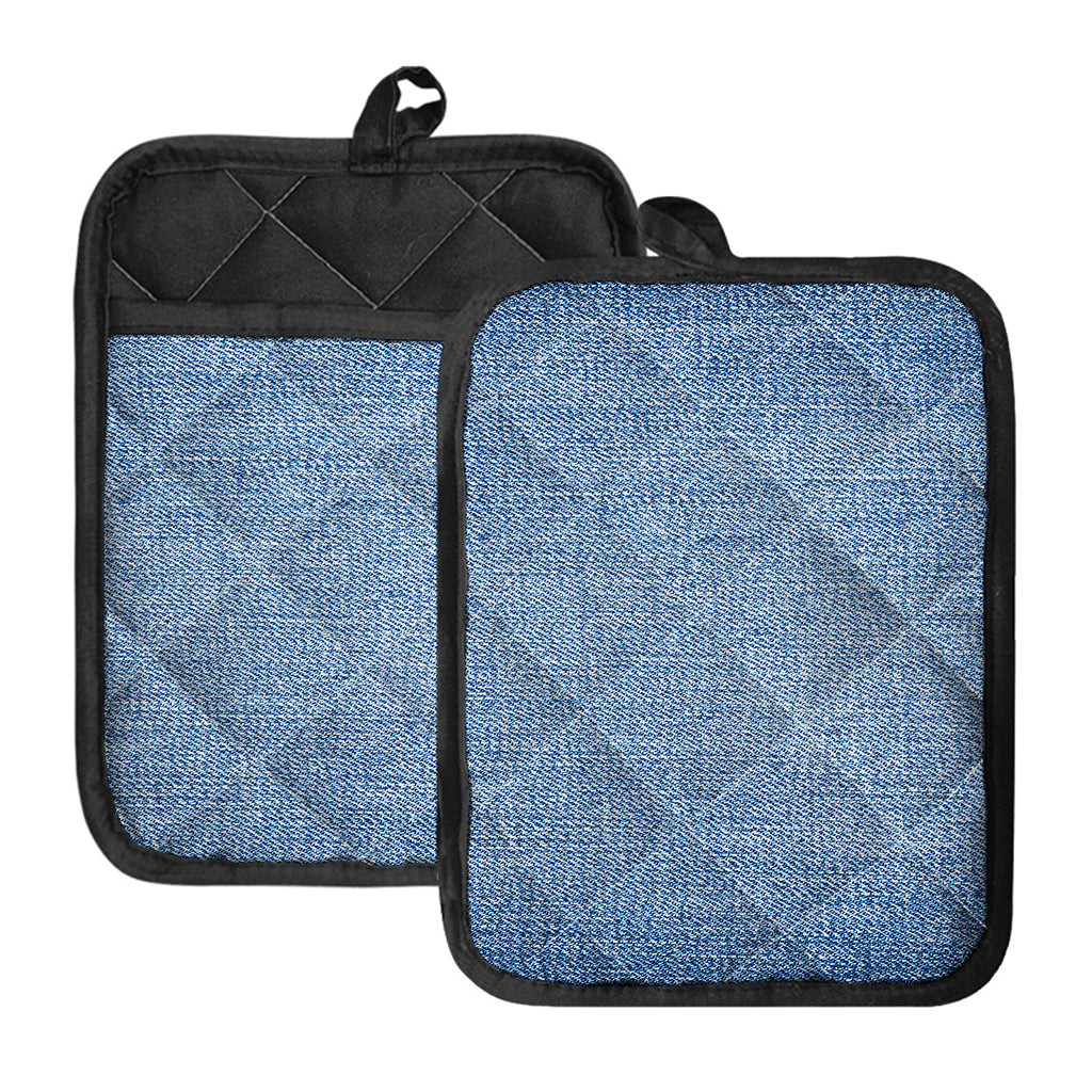 Classic Blue Denim Jeans Print Pot Holders With Pocket