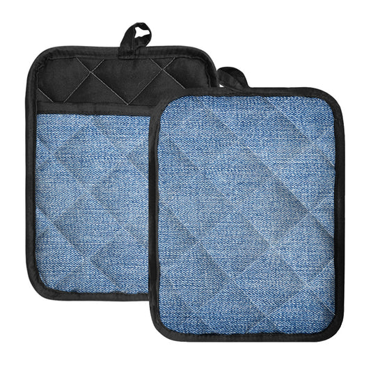 Classic Blue Denim Jeans Print Pot Holders With Pocket