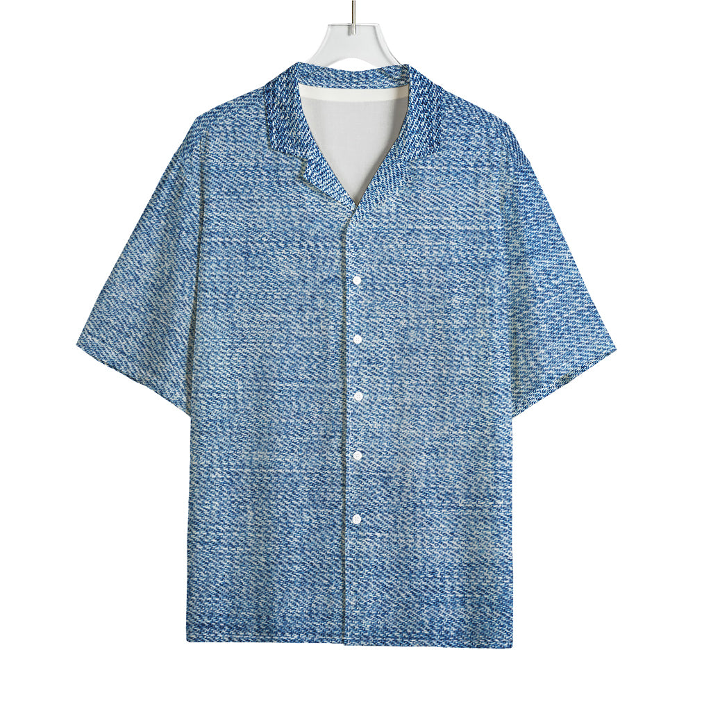 Classic Blue Denim Jeans Print Rayon Hawaiian Shirt