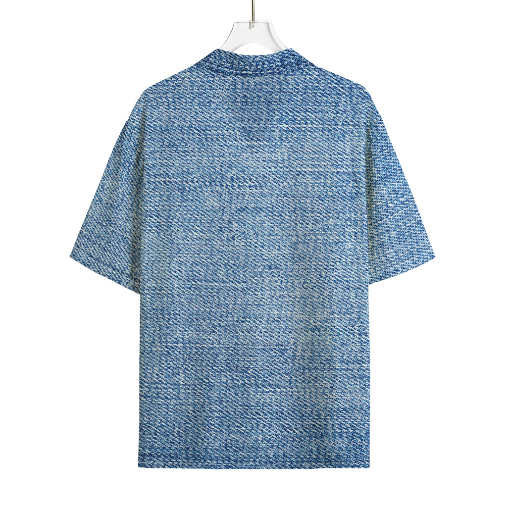 Classic Blue Denim Jeans Print Rayon Hawaiian Shirt
