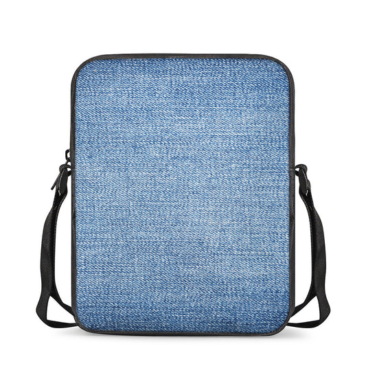 Classic Blue Denim Jeans Print Rectangular Crossbody Bag