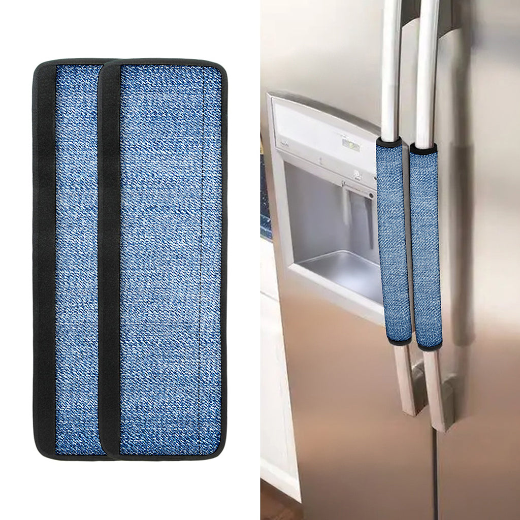 Classic Blue Denim Jeans Print Refrigerator Handle Covers