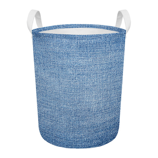 Classic Blue Denim Jeans Print Round Laundry Basket