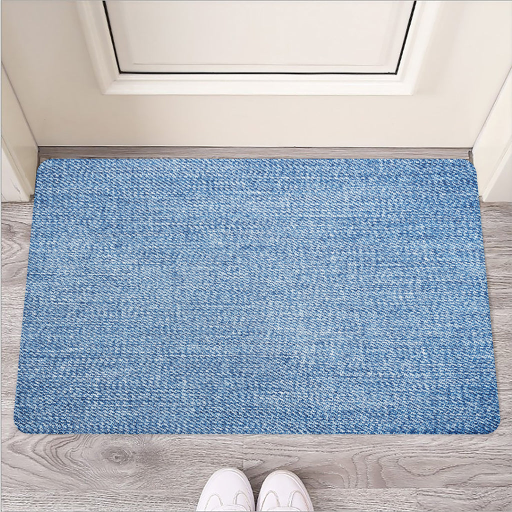 Classic Blue Denim Jeans Print Rubber Doormat