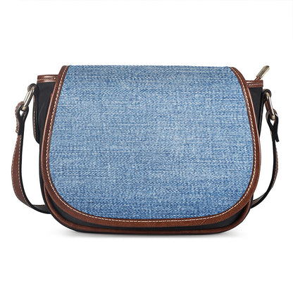 Classic Blue Denim Jeans Print Saddle Bag