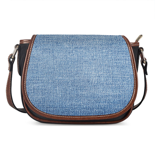Classic Blue Denim Jeans Print Saddle Bag