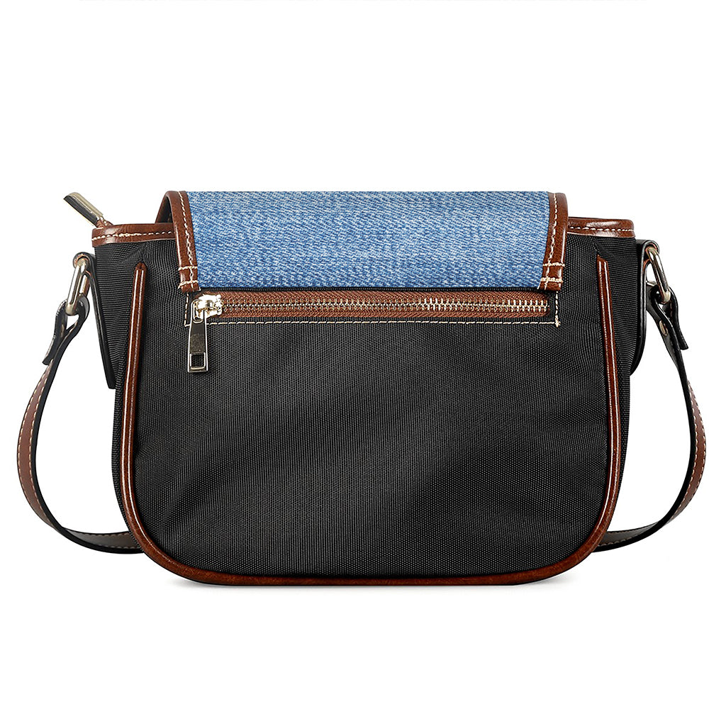 Classic Blue Denim Jeans Print Saddle Bag