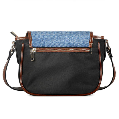 Classic Blue Denim Jeans Print Saddle Bag